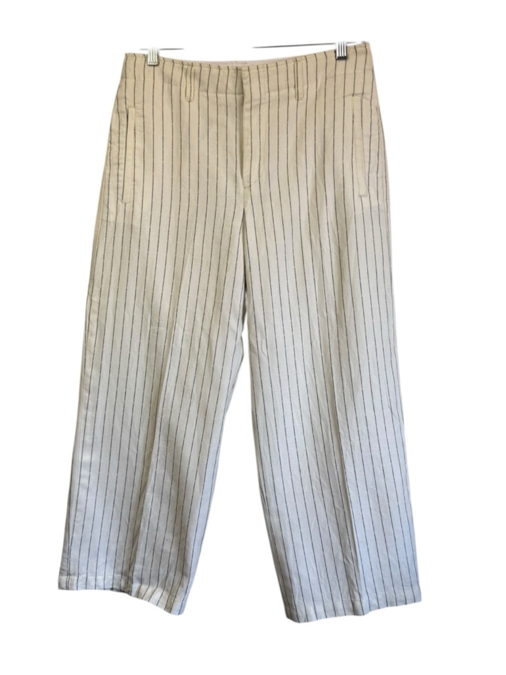 Rag & Bone Dylan Cropped Cream Pinstripe Wide Leg Pants Women Sz 8 Linen Cotton - Picture 2 of 13